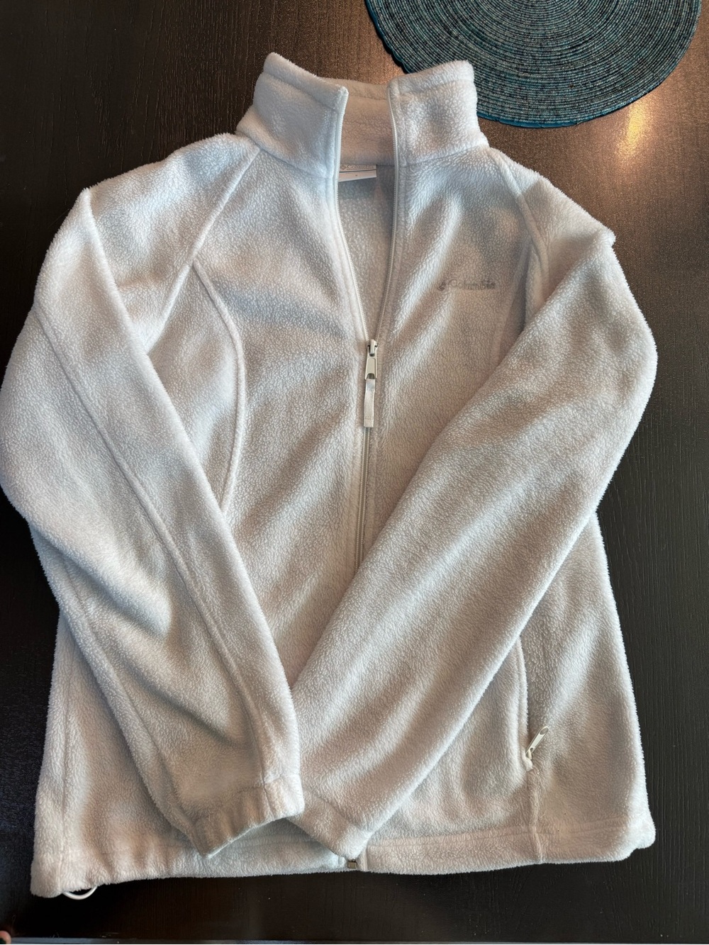 Columbia White Gray Full‑Zip Fleece Jacket